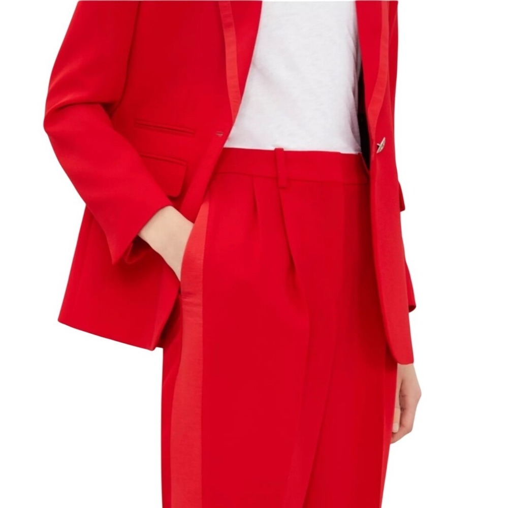 The Kooples Pants Red‎ Marta Crepe Tuxedo Trousers Satin Stripe Cuffed Size 38